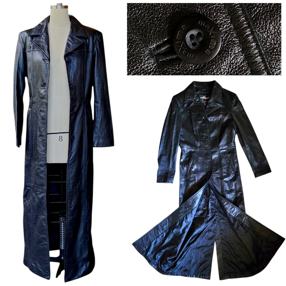 Vtg Maxima Wilsons Leather Maxi Full Length Gothic Trench Coat Jacket Duster S - Picture 1 of 16